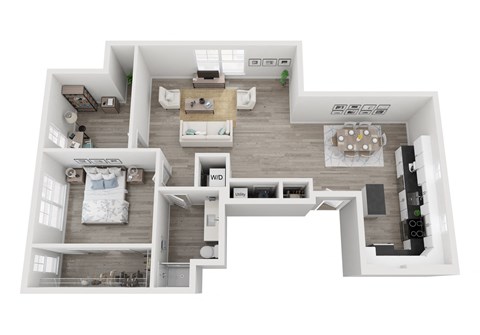 Floor plan for 1 bed, 1 bath, 1328 sqft